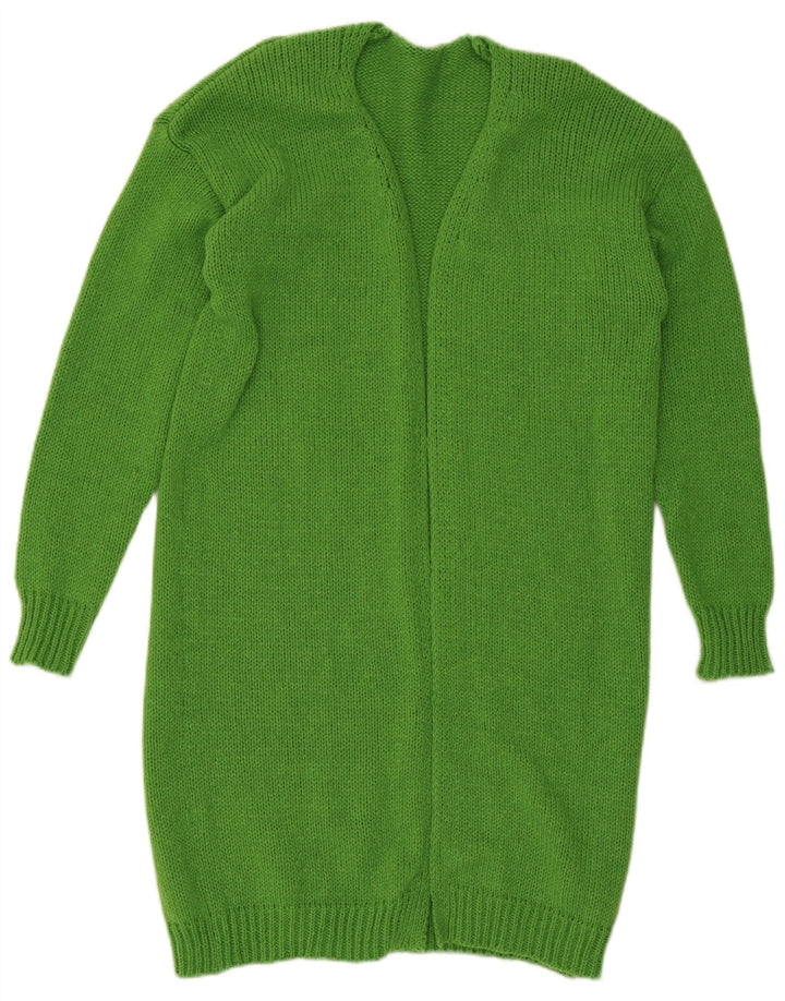 Vintage mujer longline abierto cardigan suéter Reino Unido 14 poliéster verde medio