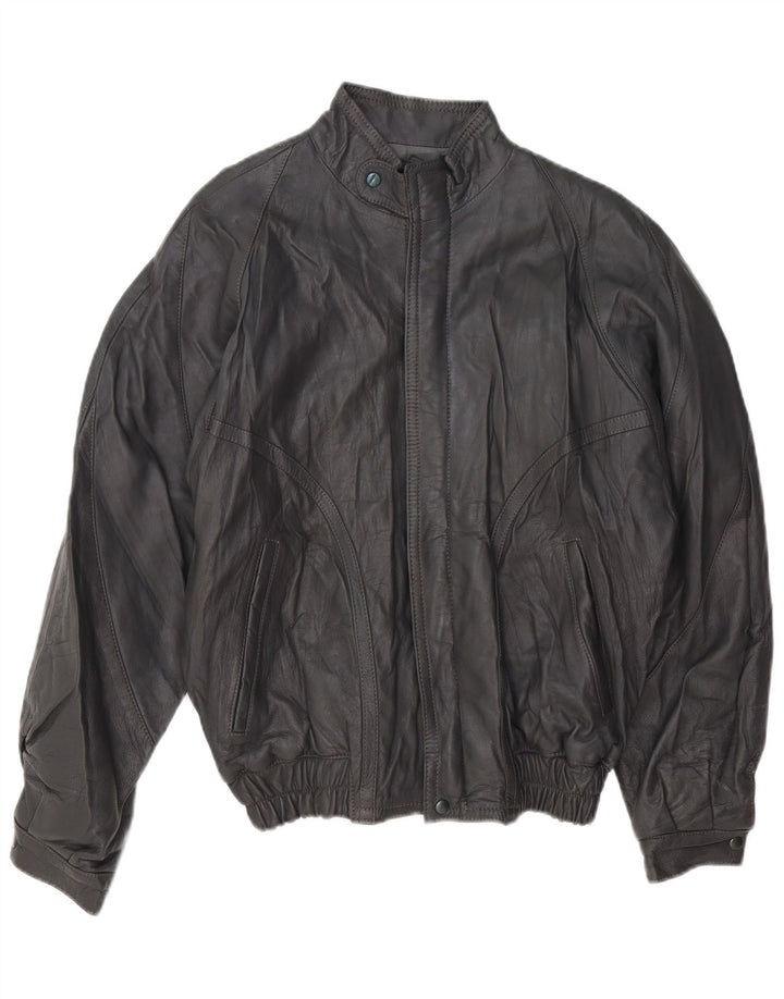 VINTAGE Chaqueta de cuero para hombre Reino Unido 40 Cuero gris grande