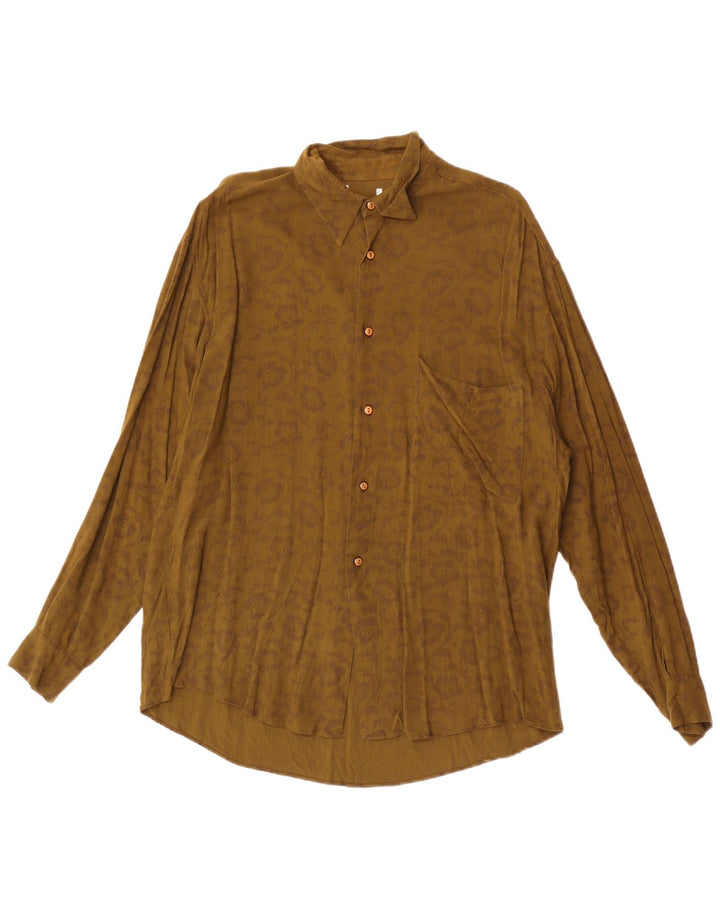 Camisa Vintage Hombre XL Viscosa Floral Caqui