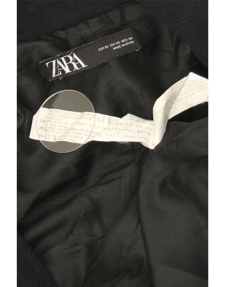 Zara Mujer Abrigo Cruzado UK 6 XS Lana Azul Marino