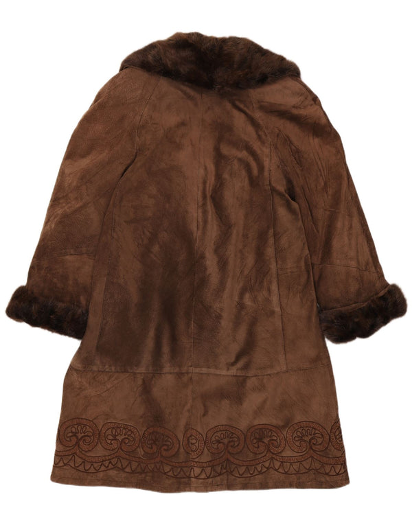 Vintage mujer ante abrigo Reino Unido 14 marrón medio Paisley