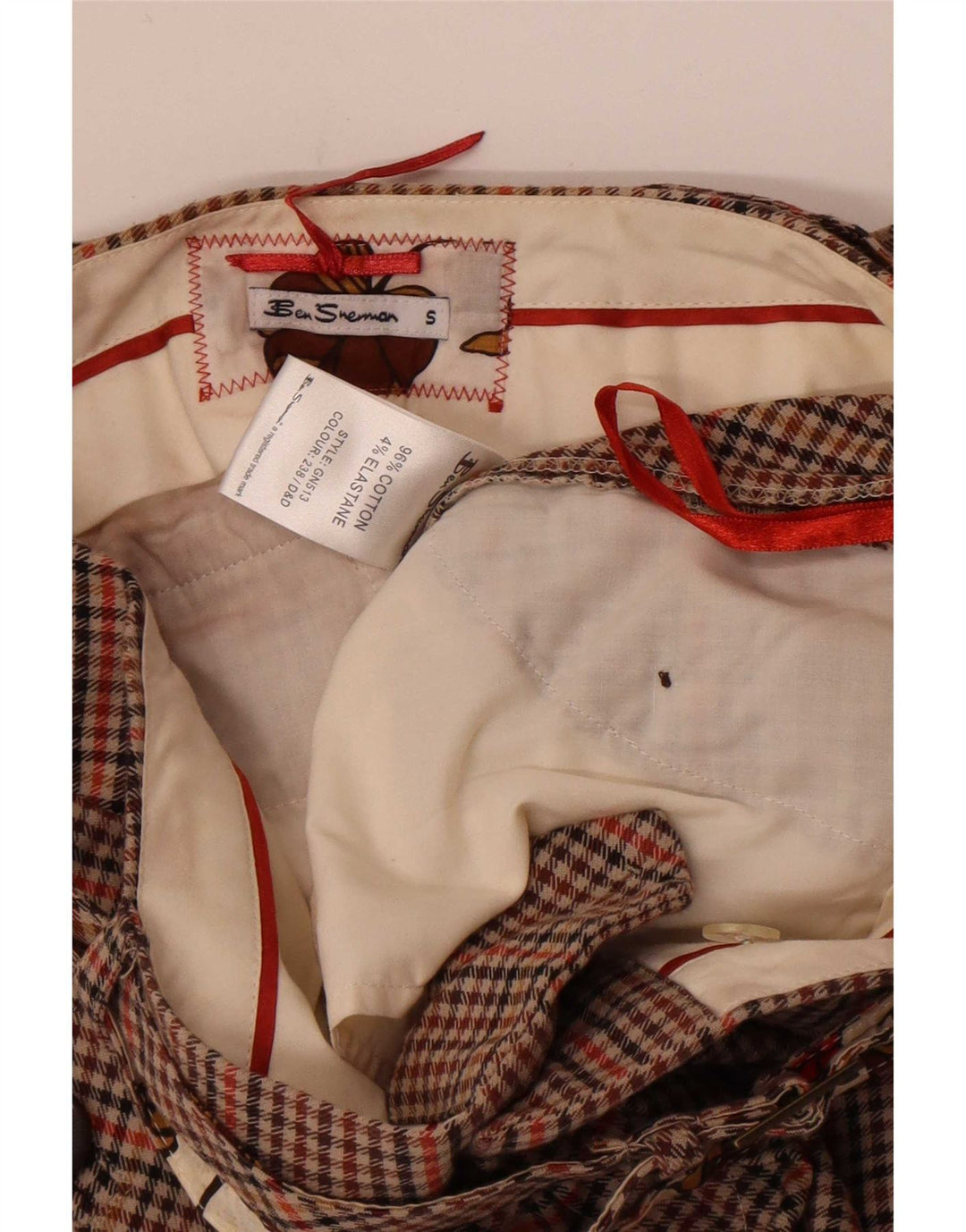 Ben Sherman Minifalda para mujer pequeña W27 algodón a cuadros marrón