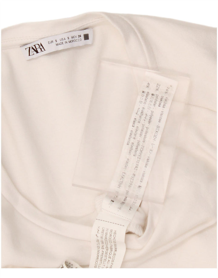 ZARA Mujer Vestido Acampanado UK 40 Small Viscosa Blanca