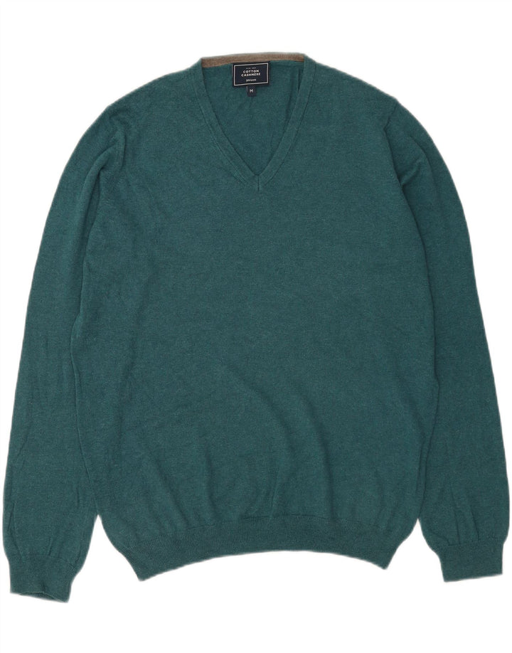 John Lewis - Jersey con cuello en V para hombre, algodón azul medio