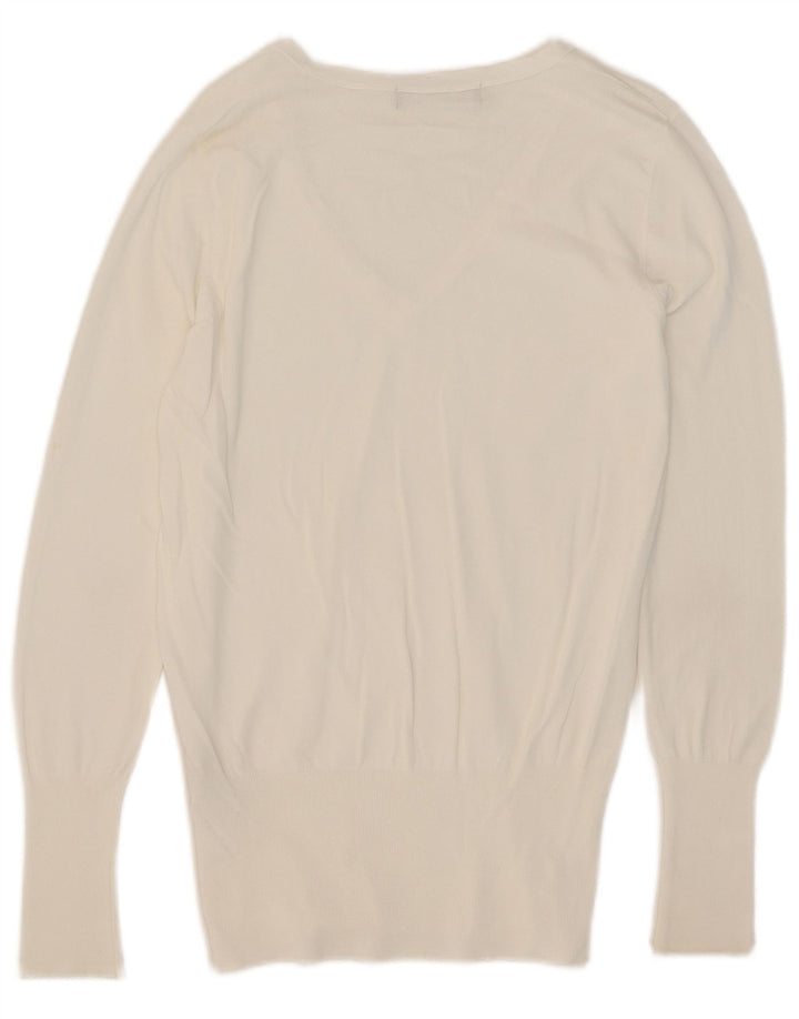 Zara - Jersey con cuello en V para mujer, talla 40, talla mediana, viscosa blanca