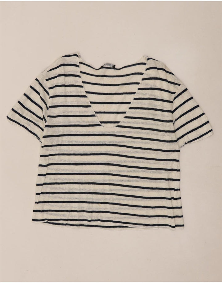 Zara Camiseta Mujer Top UK 40 Grande Rayas Blancas