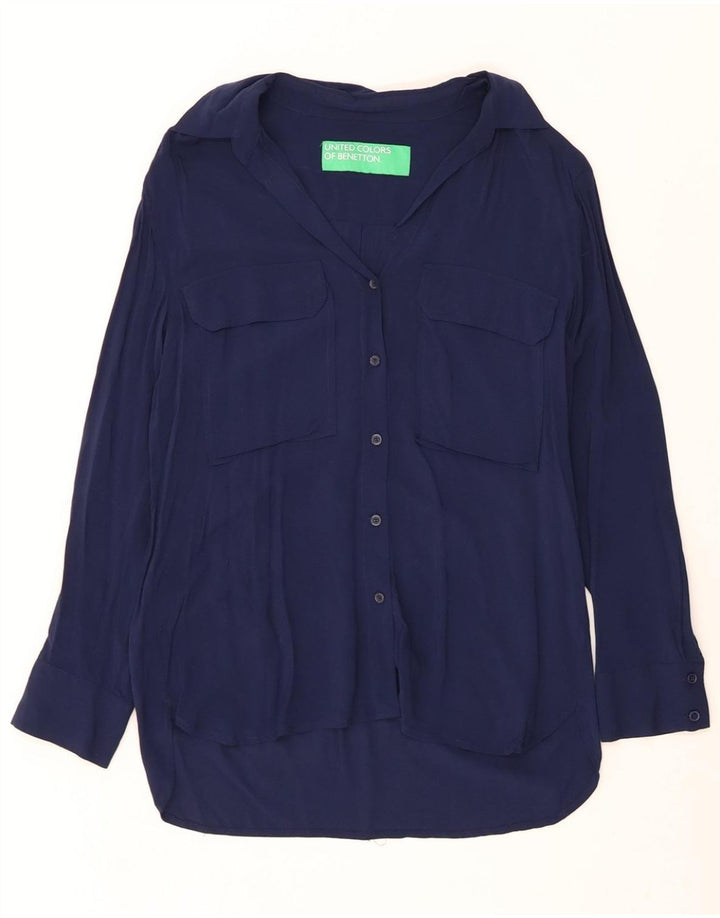 BENETTON Womens Oversized Shirt Blouse UK 10 Small Navy Blue Viscose Vintage Benetton and Second-Hand Benetton from Messina Hembry 