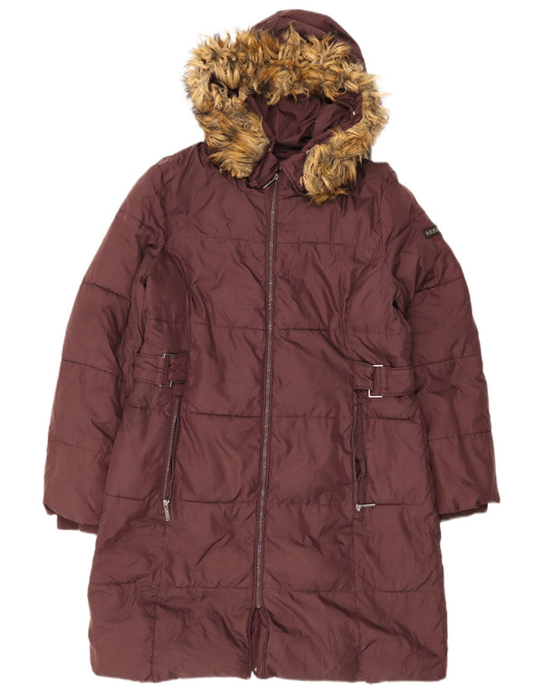 Dkny Abrigo acolchado con capucha para mujer UK 46 Grande Poliéster burdeos