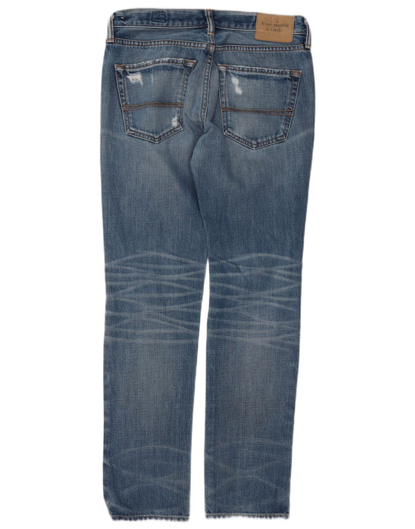 Abercrombie & Fitch Vaqueros ajustados desgastados de roble blanco para hombre W31 L32 Azul
