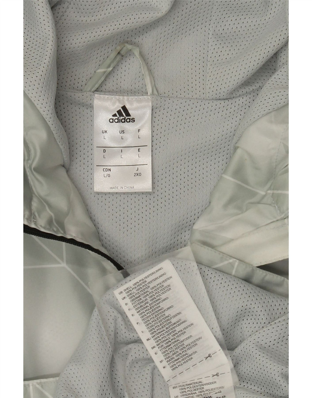 Adidas Chaqueta impermeable con capucha para hombre UK 40 Poliéster geométrico gris grande