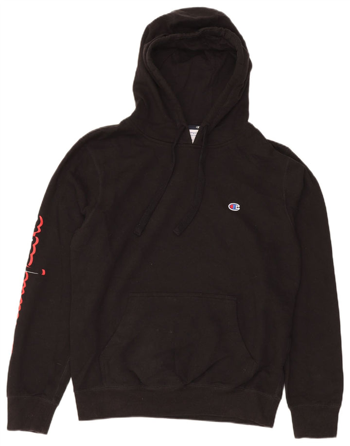 CHAMPION Sudadera con capucha gráfica para hombre Jersey mediano de algodón negro