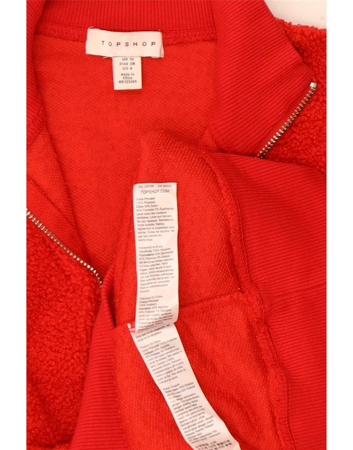 Topshop Jersey de forro polar con cuello y cremallera extragrande para mujer UK 10 Small Poliéster rojo