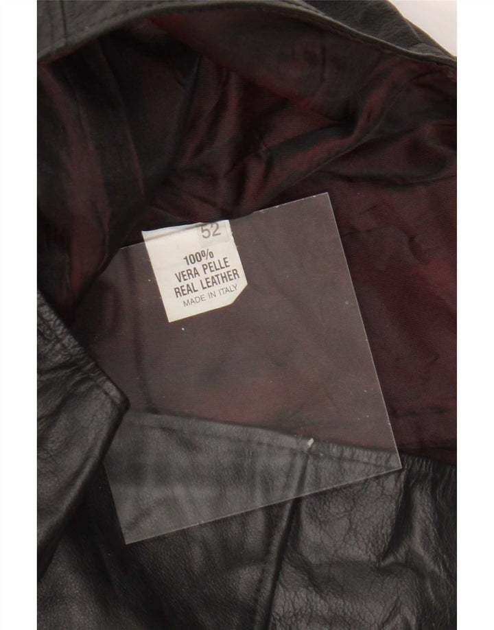 Chaleco de cuero vintage para hombre IT 52 Grande Negro
