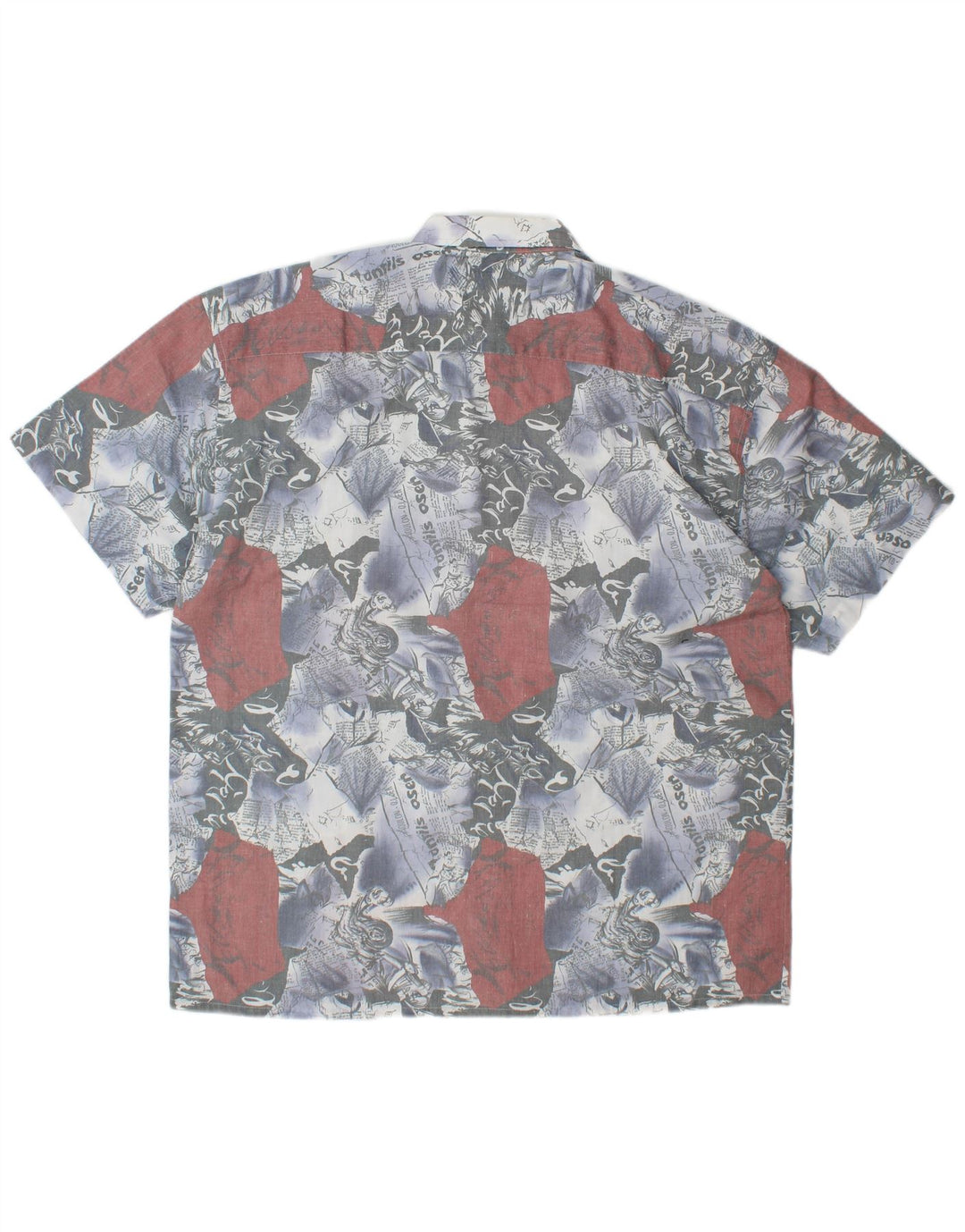 VINTAGE Camisa gráfica de manga corta para hombre Poliéster con bloques de color azul grande