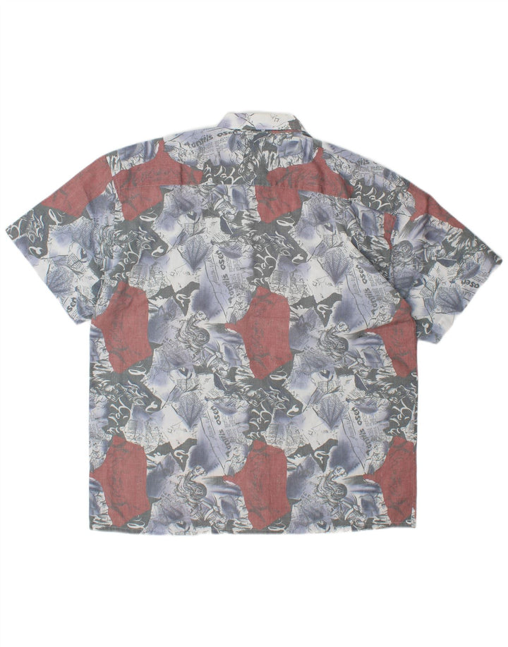 VINTAGE Camisa gráfica de manga corta para hombre Poliéster con bloques de color azul grande