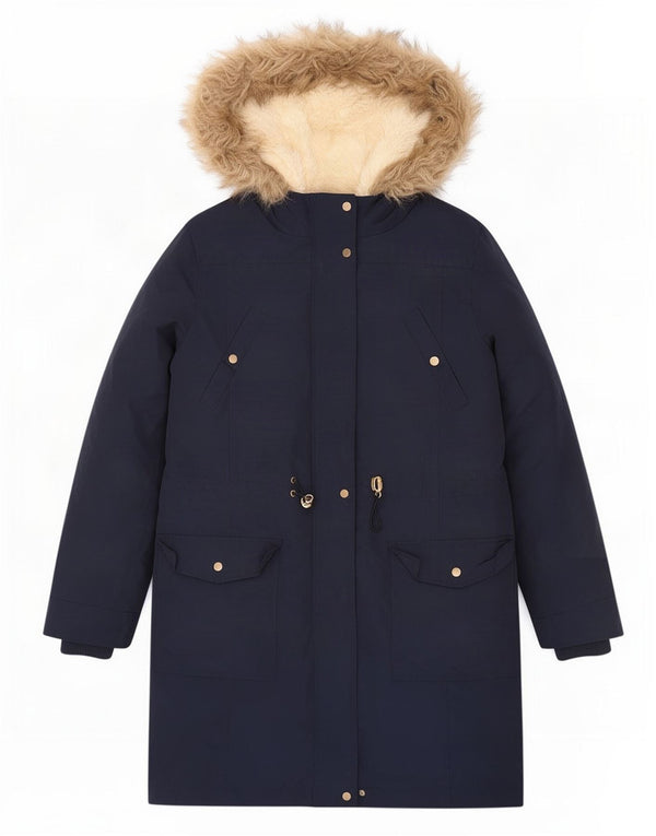 Oasis Chaqueta Parka Sherpa con Capucha para Mujer UK 44 Poliéster Azul Marino Mediano