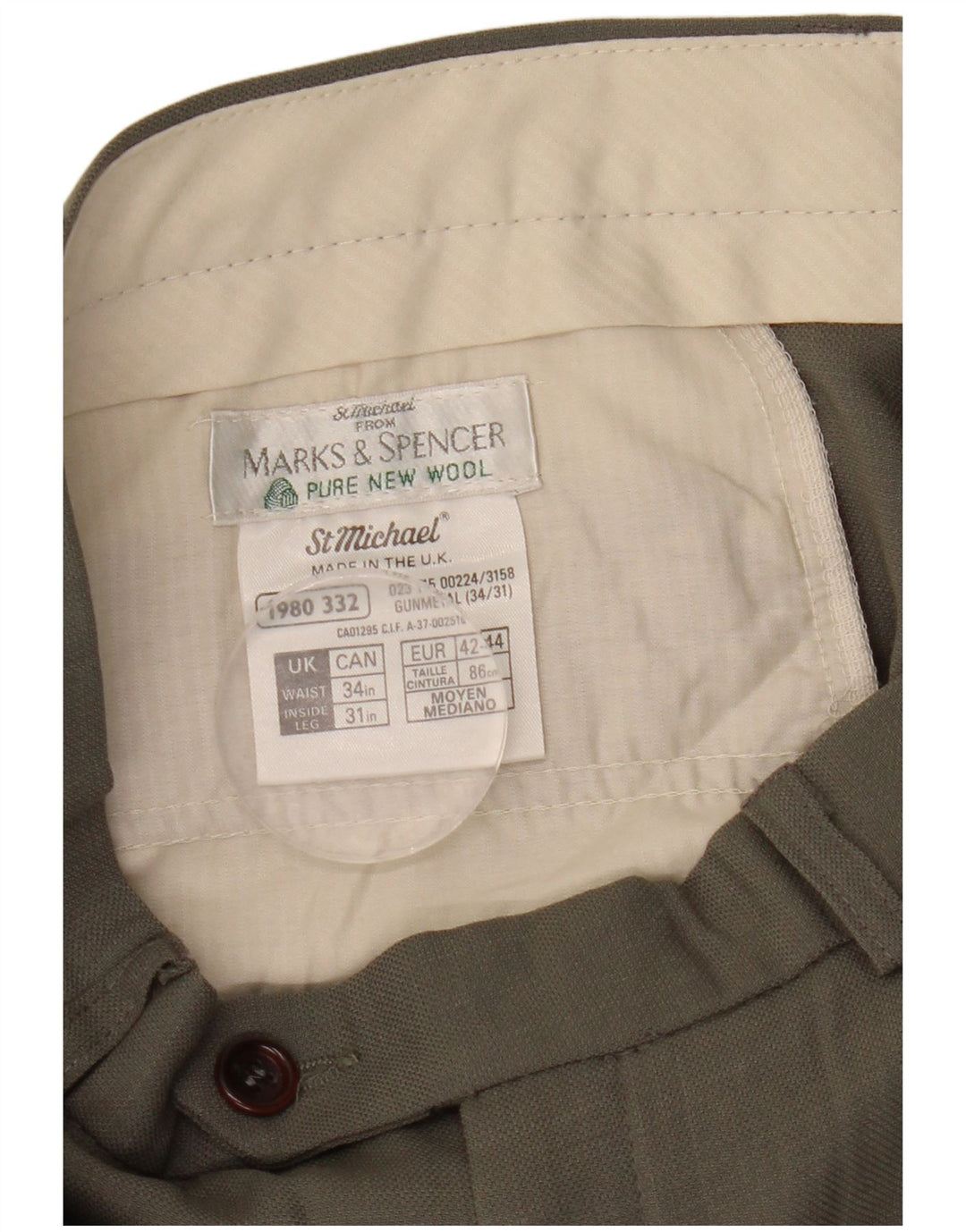 Marks & Spencer Pantalón de traje con pinzas para hombre W34 L31 Lana gris