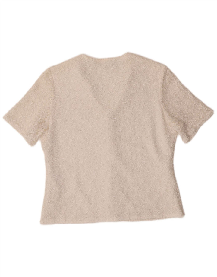 Blusa vintage de manga corta para mujer IT 42 Mediana Off White Poliamida