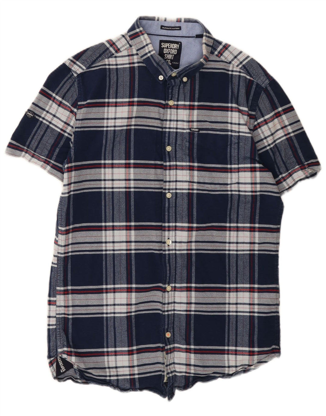 Superdry Camisa De Franela De Manga Corta De Algodón A Cuadros Azul Marino Medio