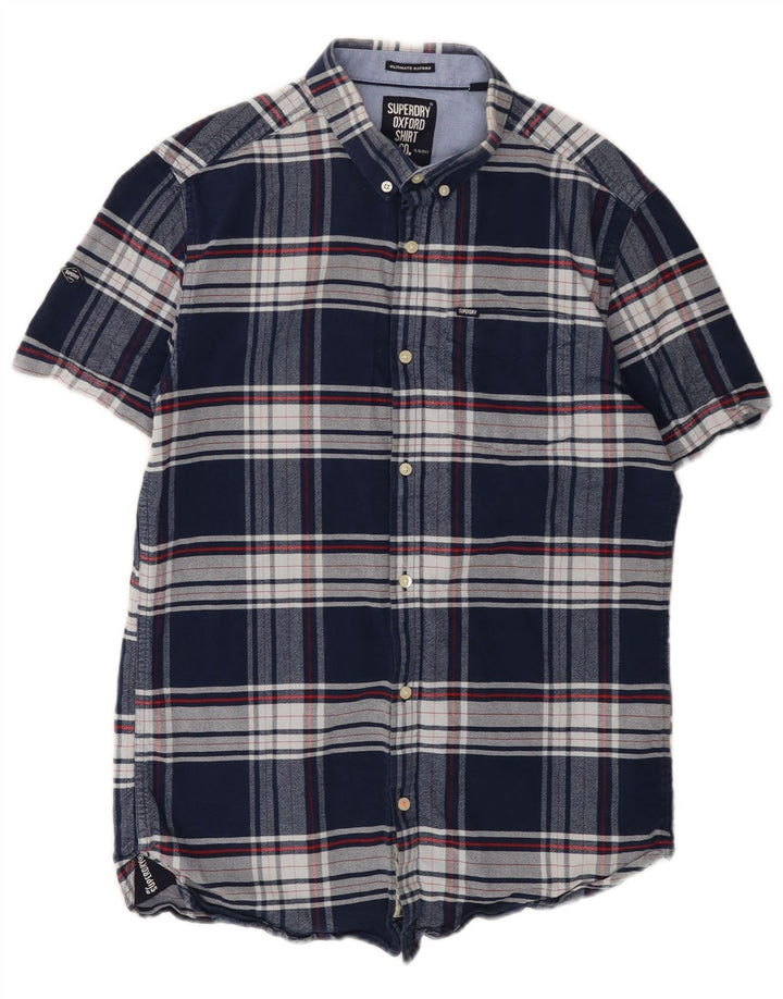 Superdry Camisa De Franela De Manga Corta De Algodón A Cuadros Azul Marino Medio