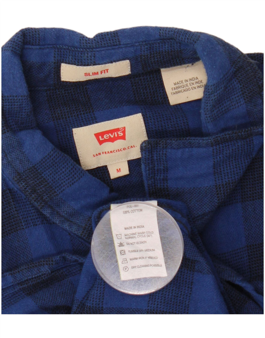 Levi's Camisa de franela slim fit de algodón a cuadros en azul marino medio
