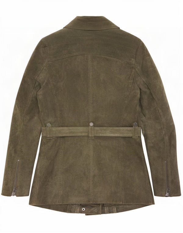 Freaky Nation Chaqueta motera de gamuza para mujer UK 40 Cuero caqui grande