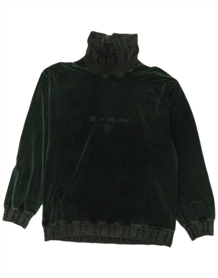 Belfe Mens Roll Neck Graphic Top Manga Larga Grande Algodón Verde