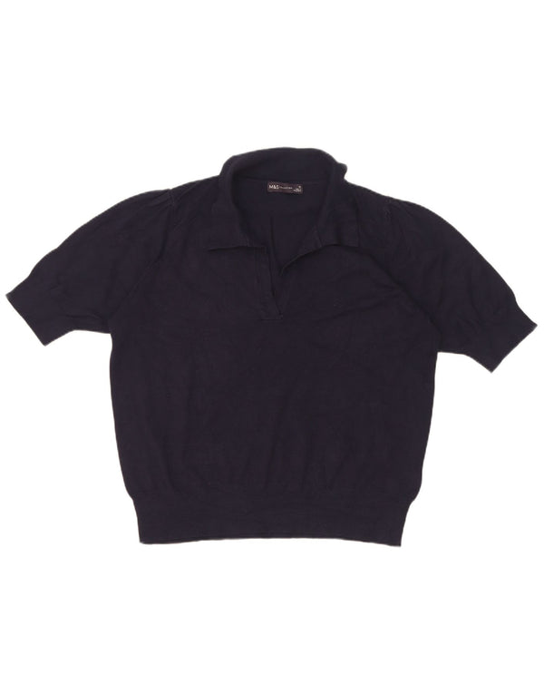 Marks & Spencer Suéter tipo jersey con cuello tipo polo para mujer UK 46 Grande Azul marino
