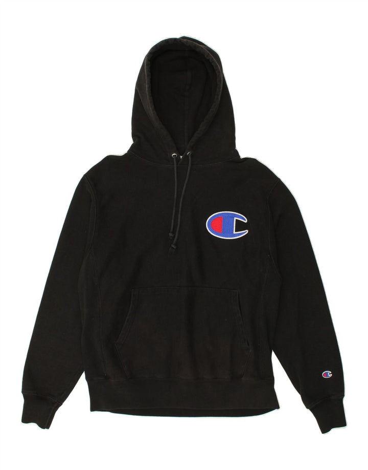 CHAMPION Mens Graphic Hoodie Jumper Medium Black Cotton Vintage Champion and Second-Hand Champion from Messina Hembry 