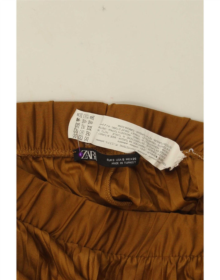 Zara Mujer Pantalones Cortos De Pierna Ancha Pequeño W26 L23 Poliéster Beige