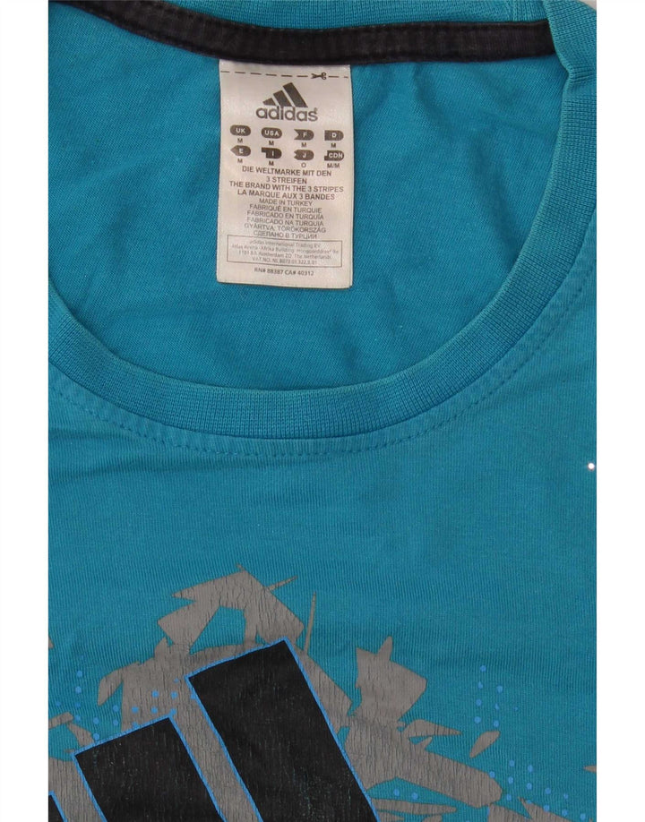 Adidas Hombre Camiseta Gráfica Top Algodón Azul Medio