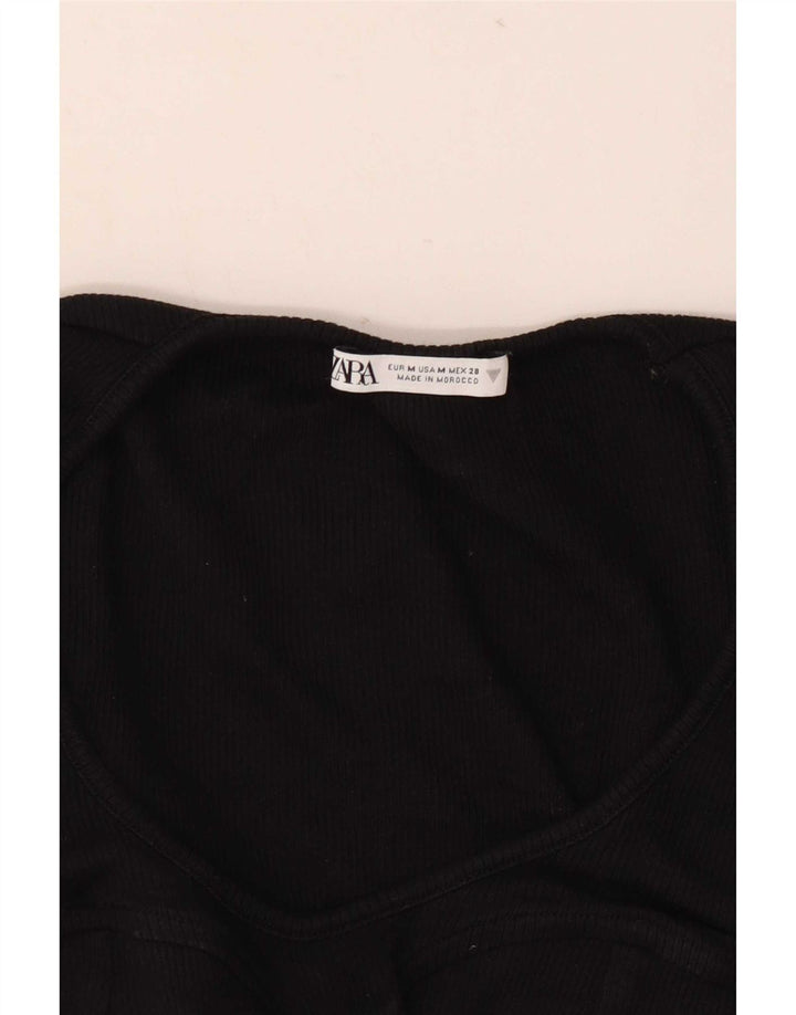 Zara Mujer Crop Top Manga Larga UK 42 Medium Negro