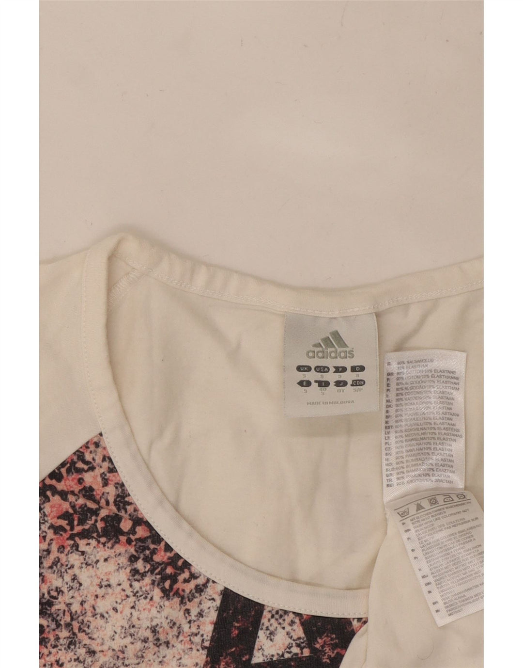 ADIDAS Camiseta gráfica para mujer Top UK 10 Small White Animal Print Cotton