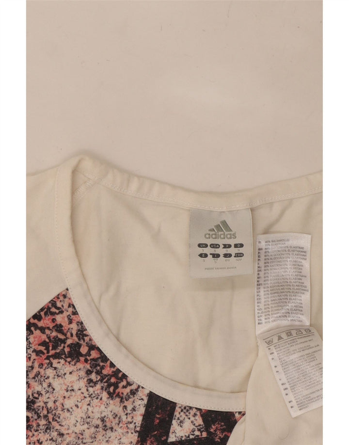 ADIDAS Camiseta gráfica para mujer Top UK 10 Small White Animal Print Cotton