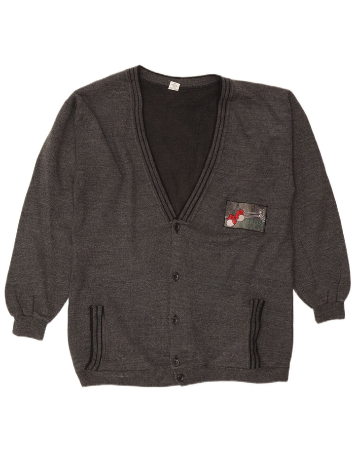 Vintage hombres Cardigan suéter XL algodón gris