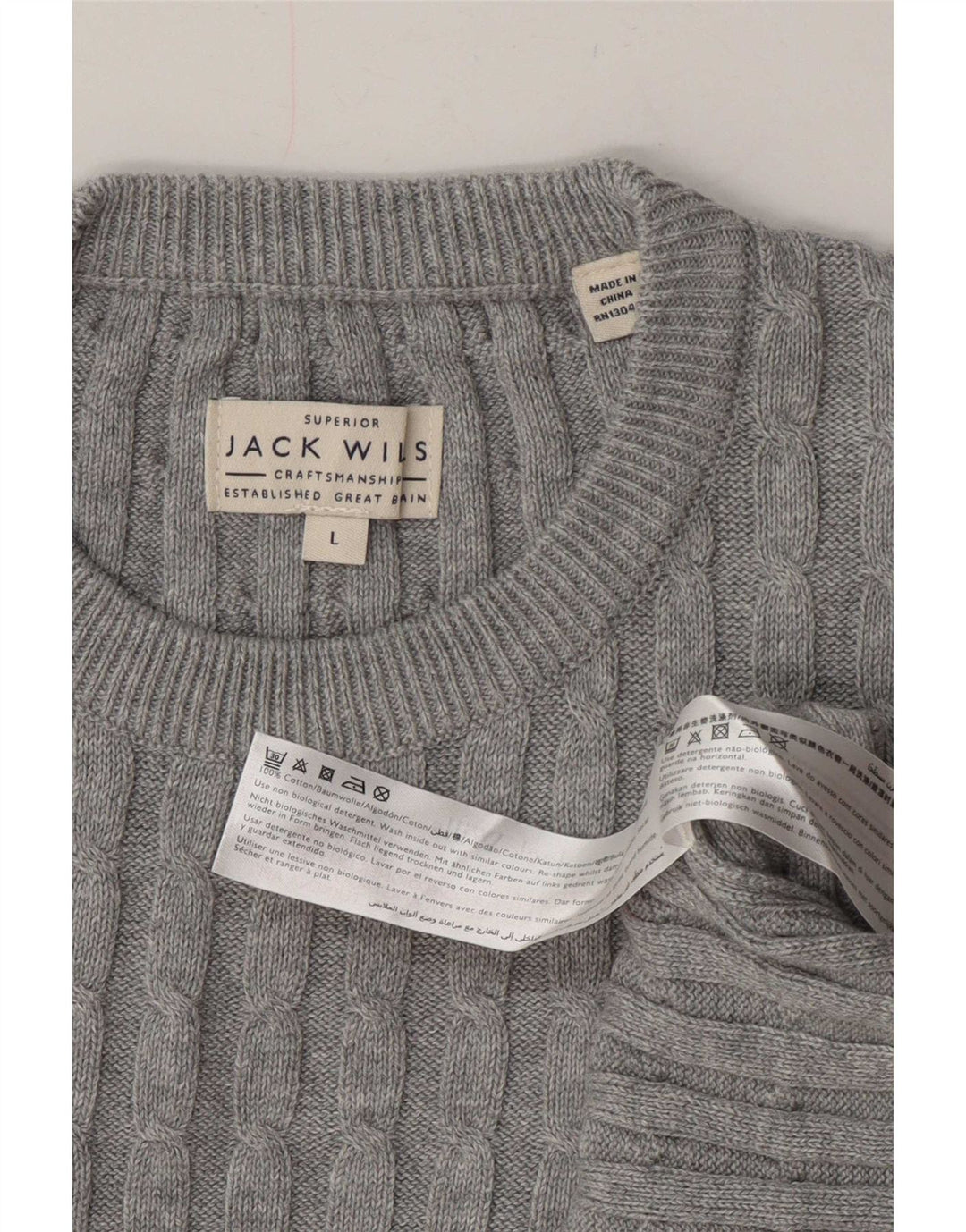 Jack Wills Jersey de cuello redondo para hombre, talla grande, algodón gris