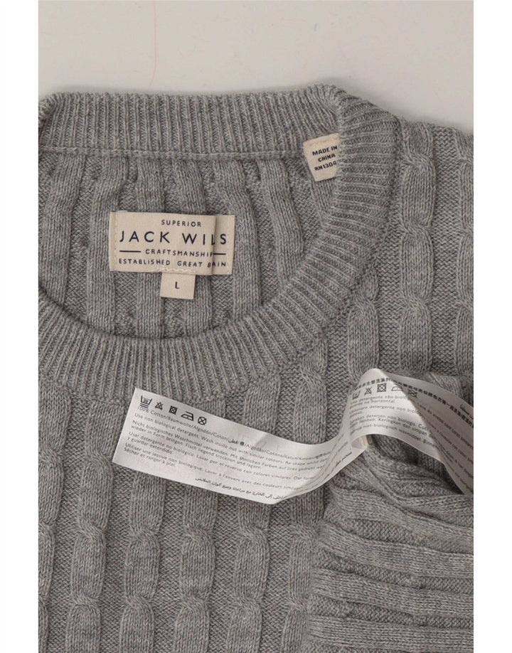 Jack Wills Jersey de cuello redondo para hombre, talla grande, algodón gris
