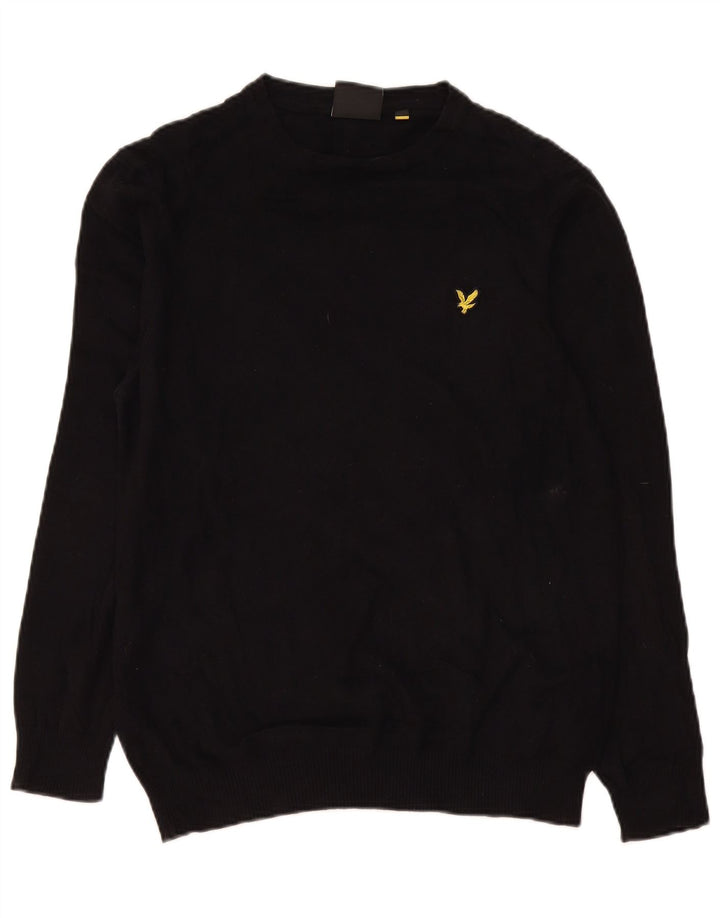 Lyle & Scott Jersey de cuello redondo para hombre de algodón negro mediano