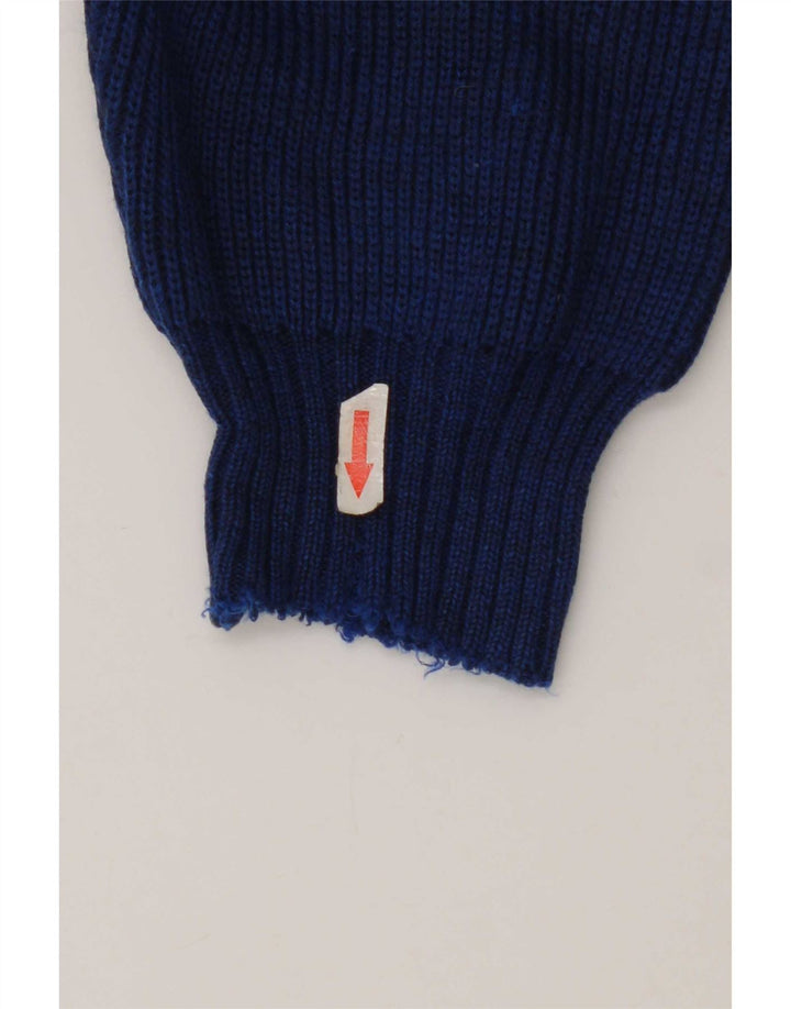 Vintage hombres cuello redondo jersey suéter grande azul Argyle/Diamante