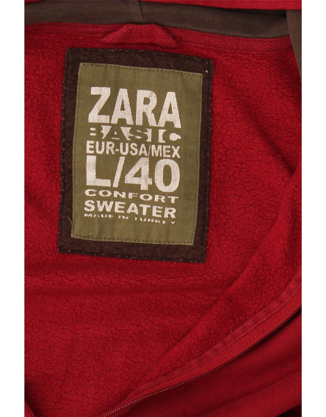 Zara Mens Zip Hoodie Sweater Large Red