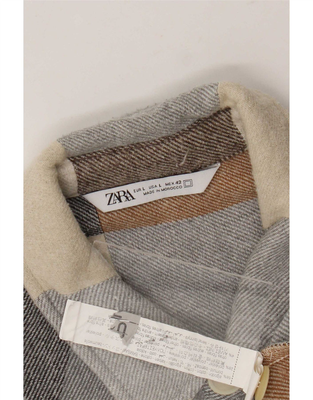 Zara Hombre Camisa Franela Grande Cuadros Multicolor Algodón