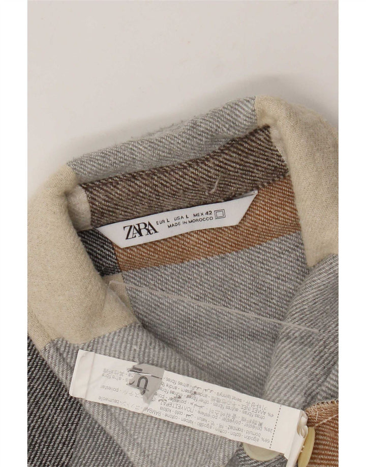 Zara Hombre Camisa Franela Grande Cuadros Multicolor Algodón
