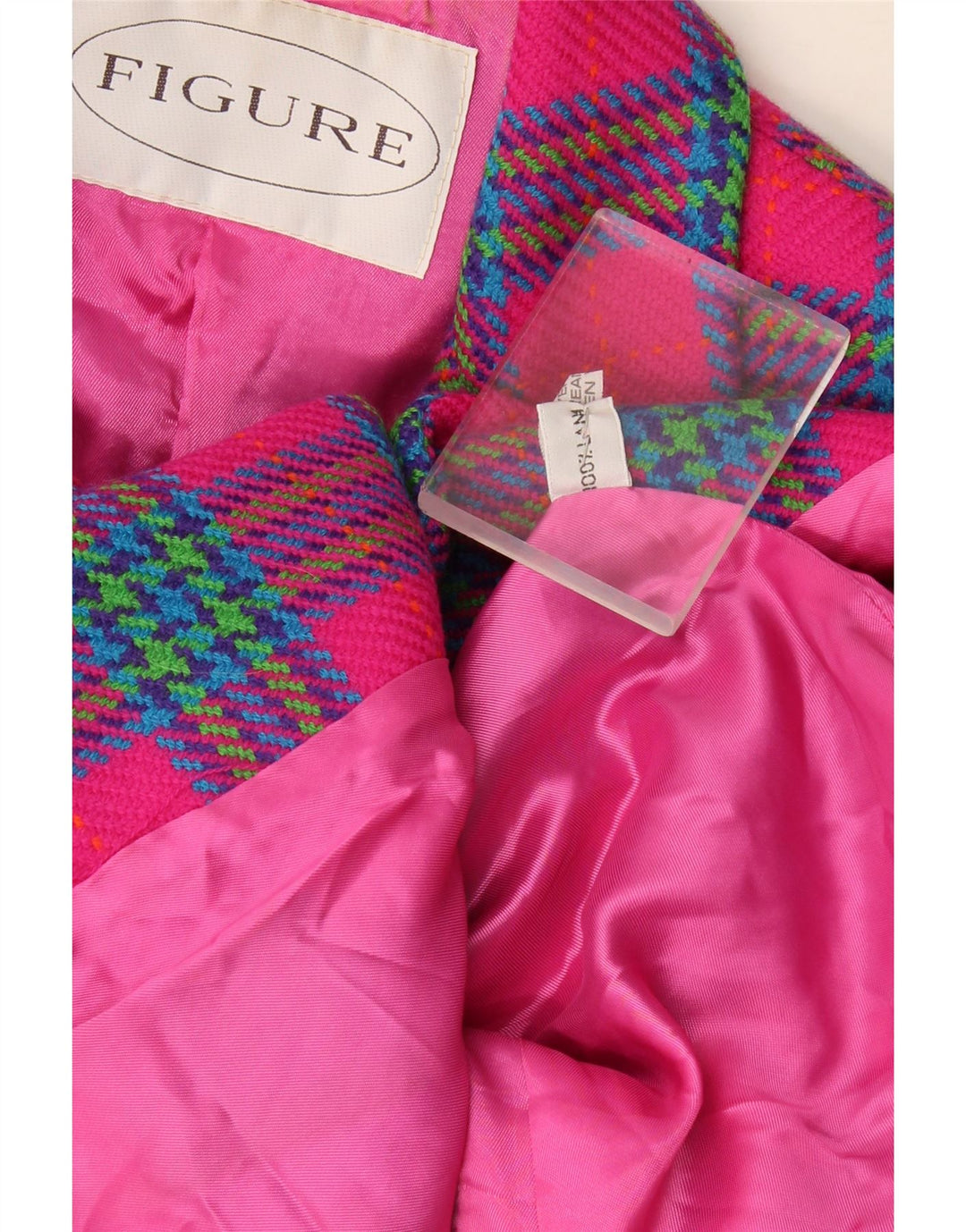Figura Chaqueta tipo blazer de 3 botones para mujer Reino Unido 44 Lana a cuadros rosa medio