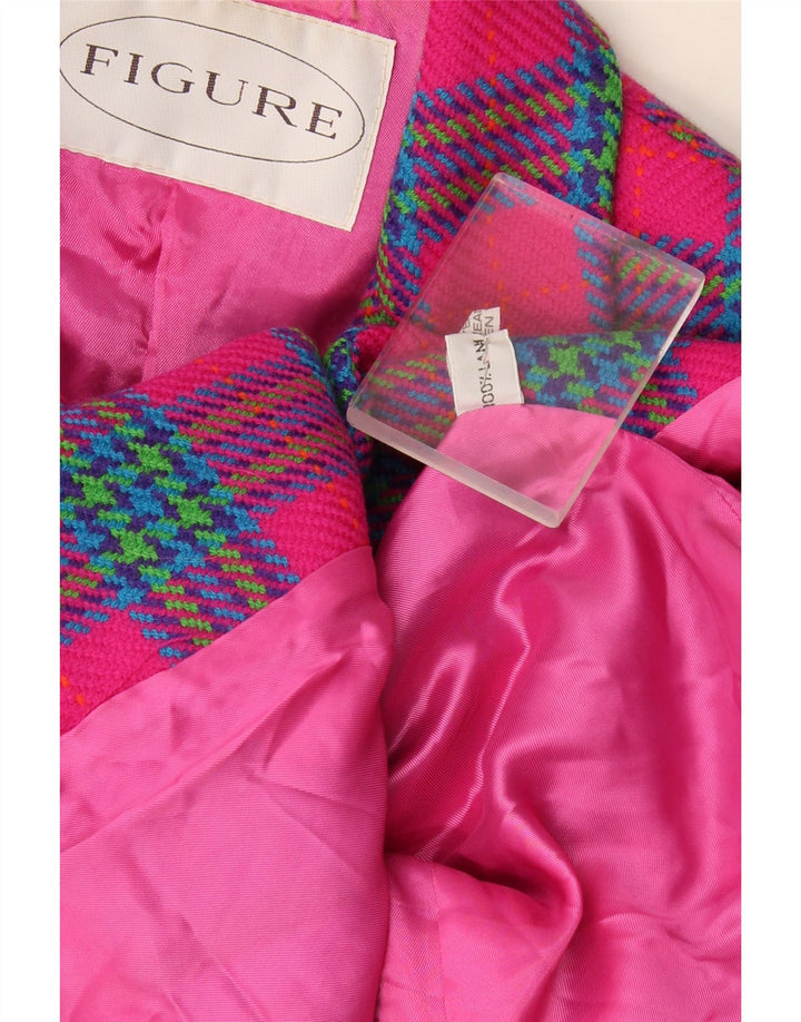 Figura Chaqueta tipo blazer de 3 botones para mujer Reino Unido 44 Lana a cuadros rosa medio