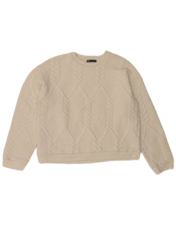 Zara Mujer Crop Relaxed Fit Sudadera Jumper UK 40 Medium Off White