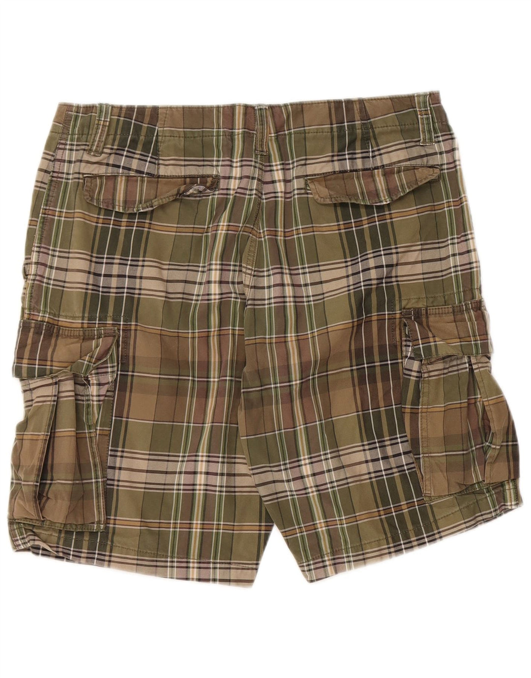 EDDIE BAUER Pantalones cortos cargo para hombre W35 Algodón a cuadros caqui grande