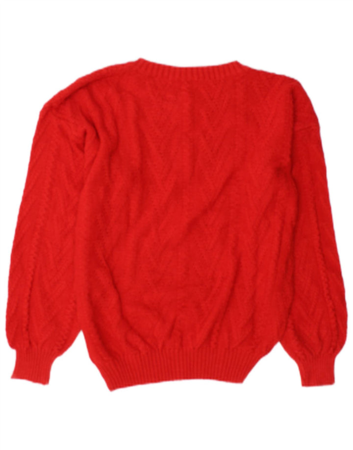 Vintage mujer cuello redondo jersey suéter Reino Unido 14 algodón rojo medio