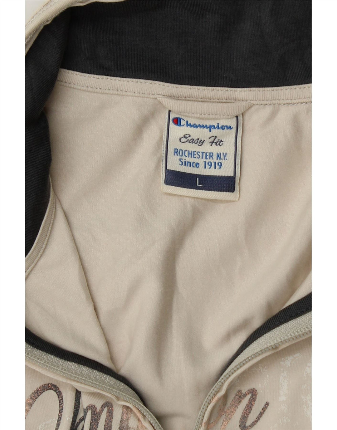 Champion Mujer Easy Fit Graphic Chándal Top Chaqueta Grande Beige