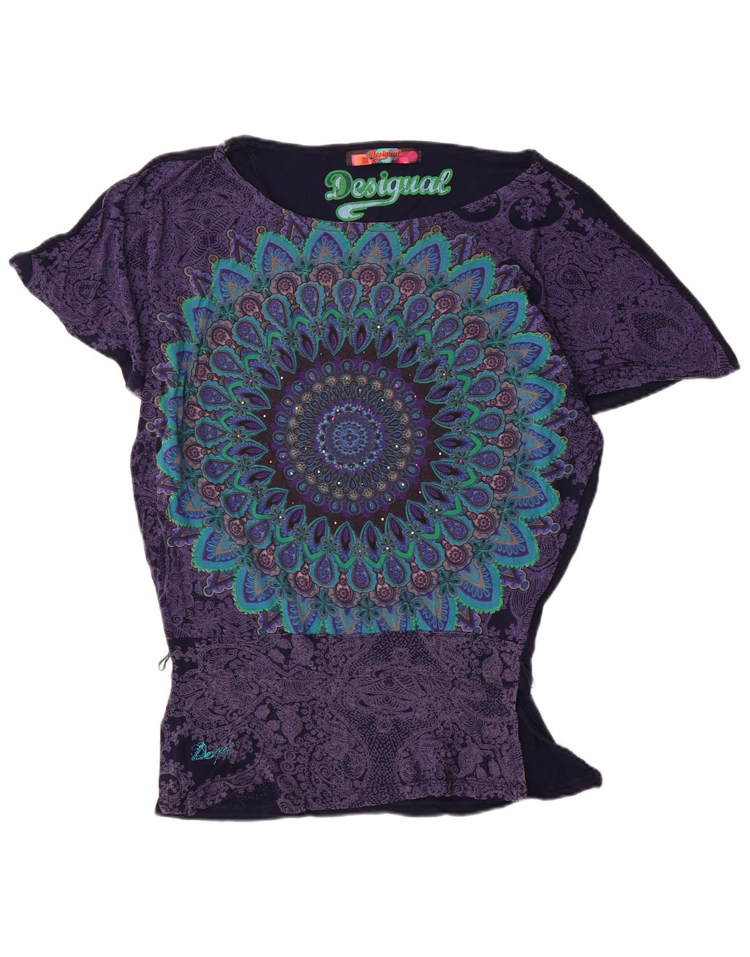 Desigual Mujer Batwing Blusa Top UK 10 Small Azul Marino Viscosa