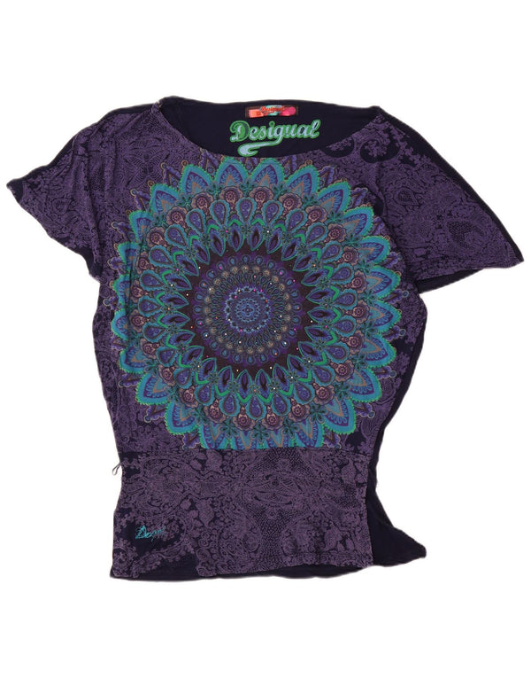 Desigual Mujer Batwing Blusa Top UK 10 Small Azul Marino Viscosa